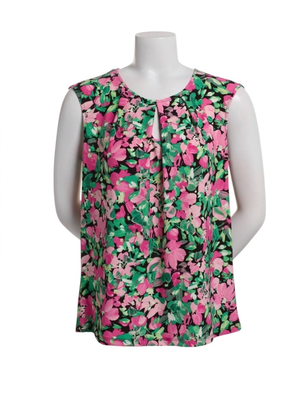Kasper Pink Floral Pleated Keyhole Neck Sleeveless Top Blouse NEW Size Small